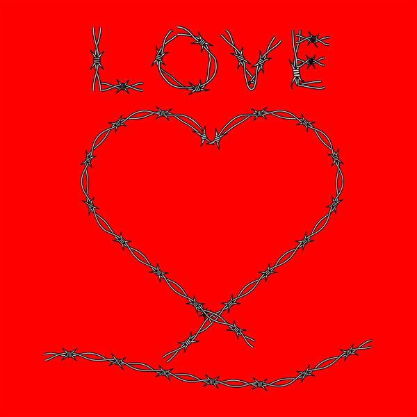 Barbed Wire in the Shape of a Heart Over Red