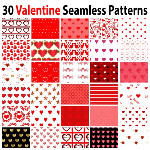 30 Patrones sin costura de San Valentín — Archivo Imágenes Vectoriales