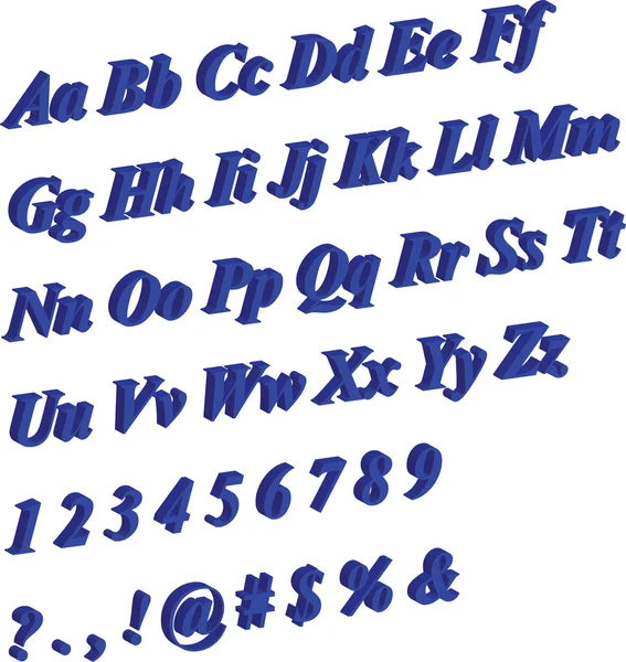 3d blaues Alphabet Buchstaben & Zahlen — Stockvektor