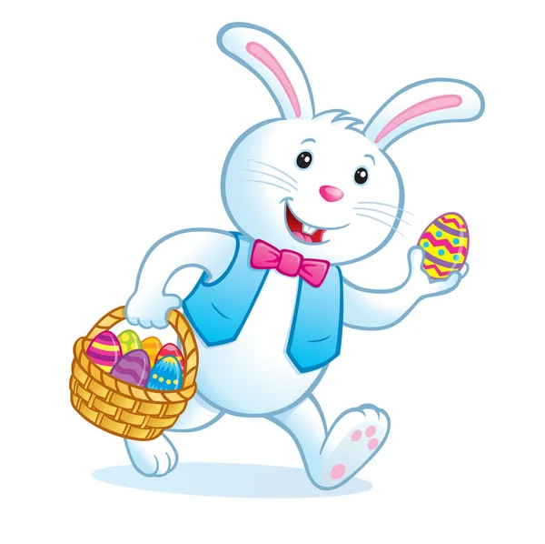 Bunny Carrying Easter Basket Filled with Colored Eggs — Stock Photo, Image