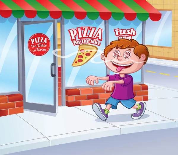 Enfant en transe suivant l'odeur de la pizza — Photo