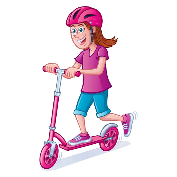 Girl Riding Scooter with Helmet — Stock Photo, Image