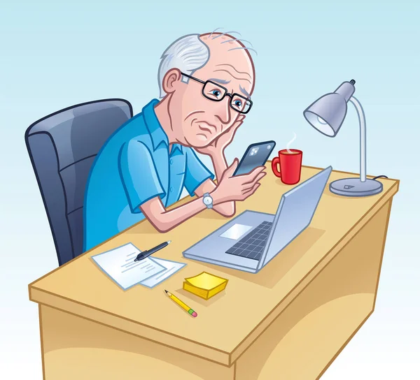 Hombre Edad Avanzada Aspecto Triste Que Está Mirando Teléfono Celular — Foto de Stock