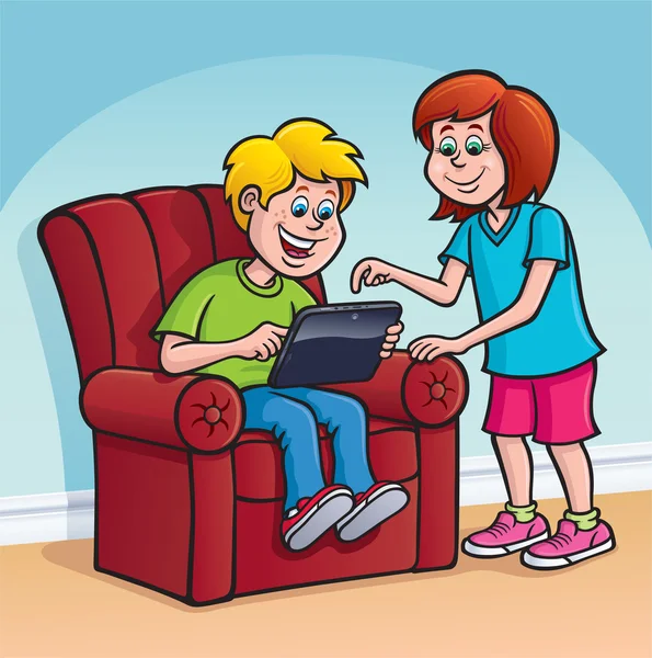 Jongen en meisje met behulp van een digitale tablet — Stockfoto