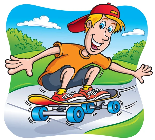 Skateboarding Teen Riding On The Sidewalk — Stock Photo, Image