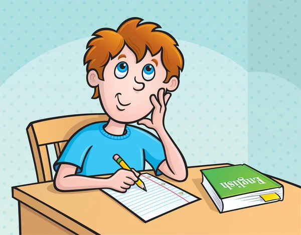 Kid tänka vad man skriver för läxor — Stockfoto