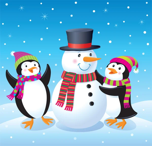 Penguins Making A Snowman — Stock Photo, Image