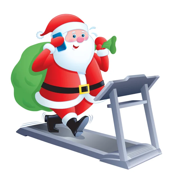Santa Claus Walking On A Treadmill — Stock Photo, Image