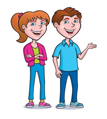Ayakta ve gülümseyen iki genç