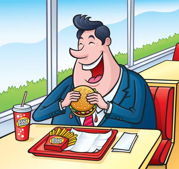 Grote kerel eten van fastfood — Stockfoto