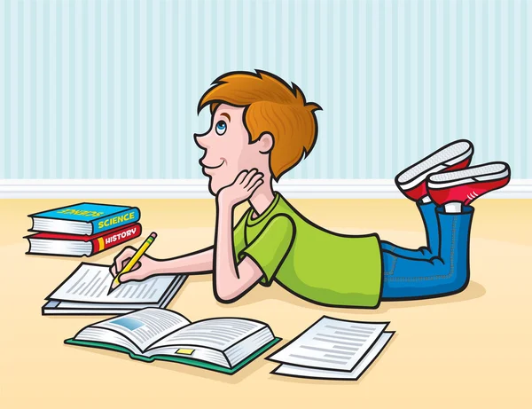 Kid Doing Homework On The Floor — Stock Photo, Image