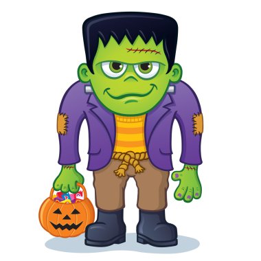 Frankenstein Monster Holding Pumpkin Pail clipart