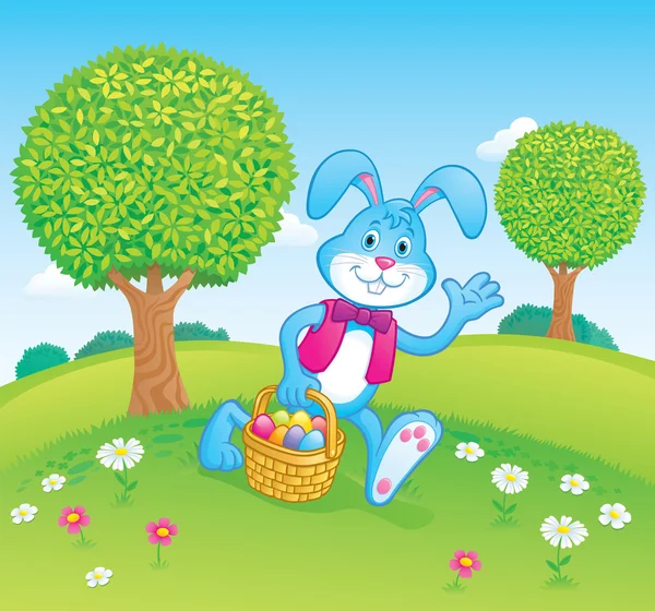 Easter Bunny Carrying Easter Basket Scene — Stock Photo, Image