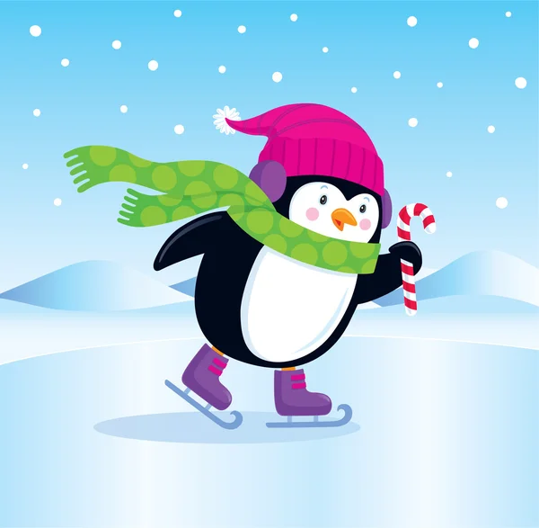 Pingvin skridskoåkning medan yngre klocka — Stockfoto