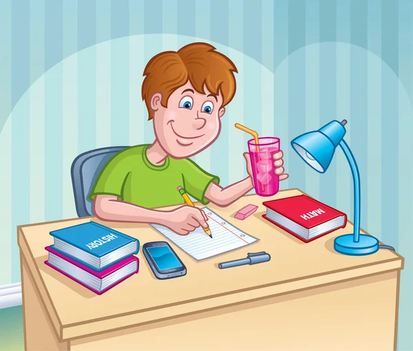 Мальчик, работающий над домашним заданием — стоковое фото