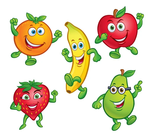 Five Cartoon Fruit Characters — Stock Photo, Image