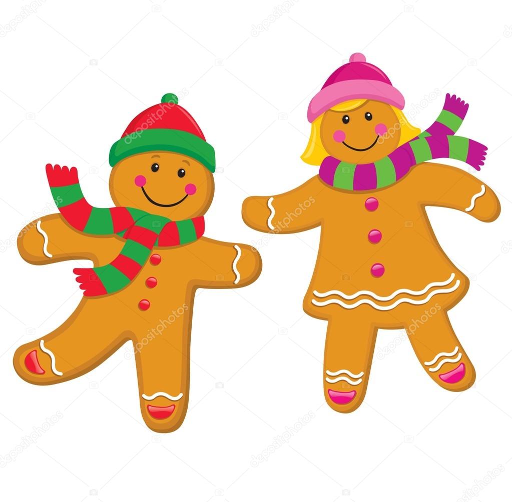 Gingerbread Kids Wearing Knit Caps and Scarves