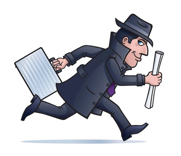 Spy Running with Plans and Briefcase — Stock Photo, Image