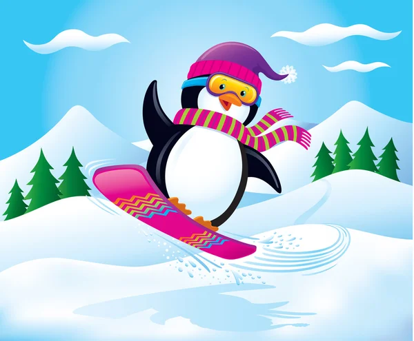 Сноубордистский пингвин в воздухе — стоковое фото