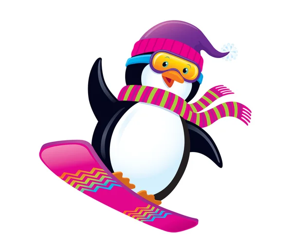 Cute Penguin Snowboarding — Stock Photo, Image