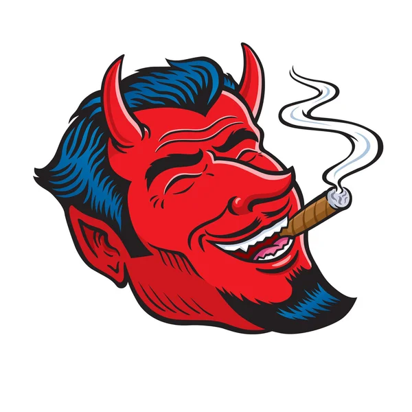 Rire diable visage fumer un cigare — Photo