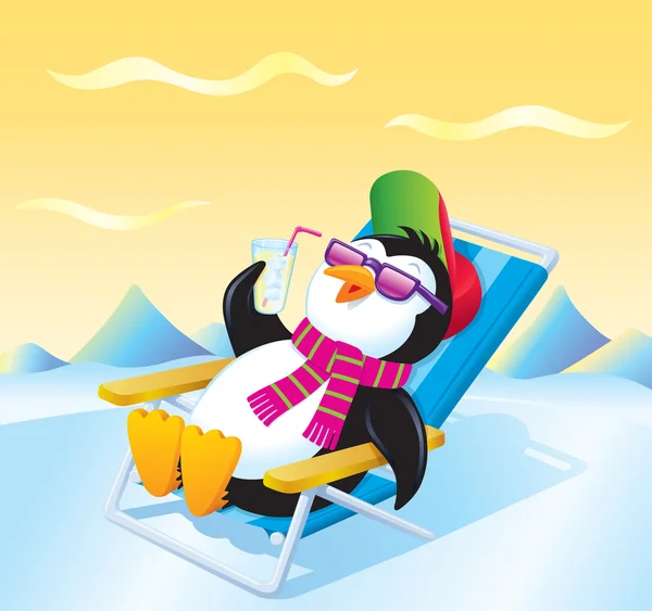 Pingouin relaxant avec une boisson glacée — Photo