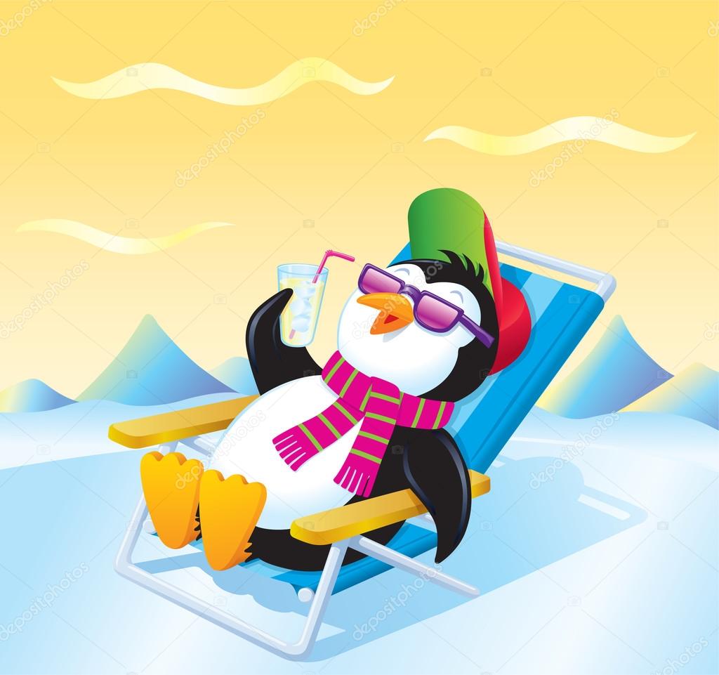 Penguin Relaxing with an Iced Drink