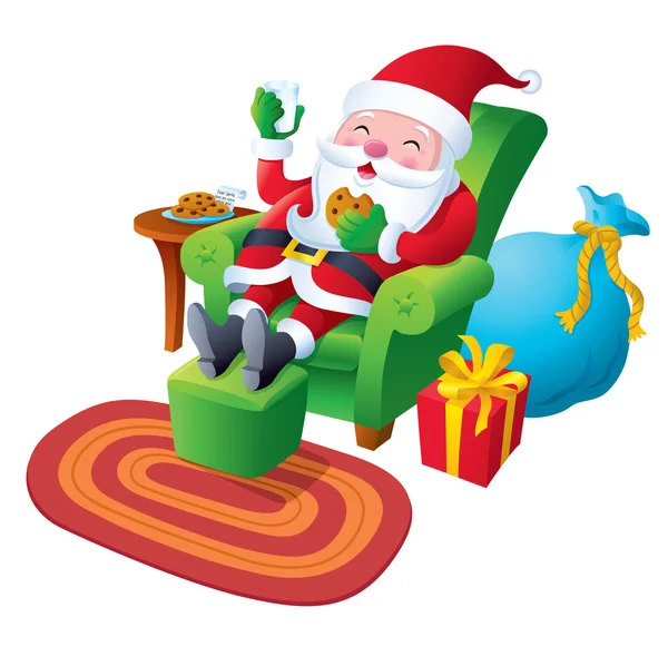 Santa Relaxing with Cookies and Milk — Φωτογραφία Αρχείου