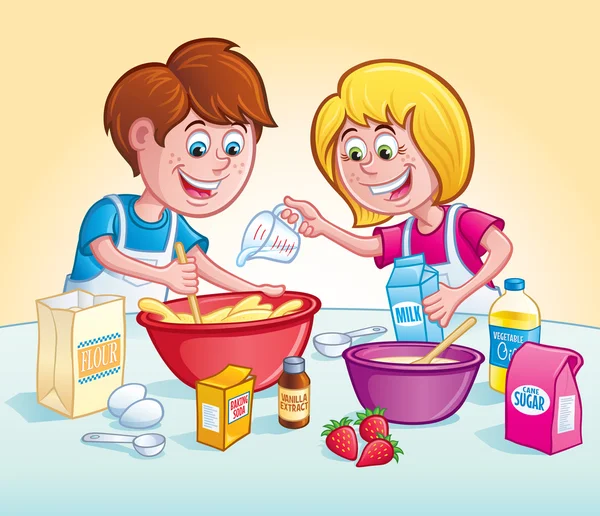 Çocuklar bir tarifi mutfakta kadar karıştırma