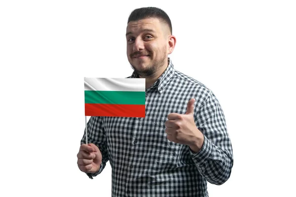 Blanke Man Met Een Vlag Van Bulgarije Toont Klasse Met — Stockfoto