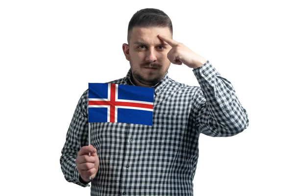 아이슬란드 국기를 손가락을 배경에 머리에 — 스톡 사진