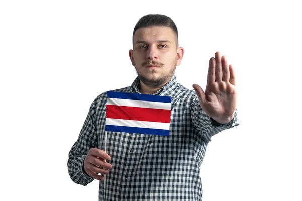 Hombre Blanco Sosteniendo Una Bandera Costa Rica Con Una Cara — Foto de Stock