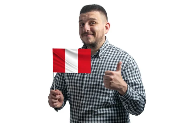 Weißer Typ Mit Einer Flagge Von Peru Und Zeigt Die — Stockfoto