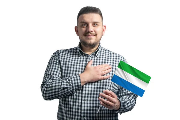 Weißer Mann Mit Einer Flagge Von Sierra Leone Und Hält — Stockfoto