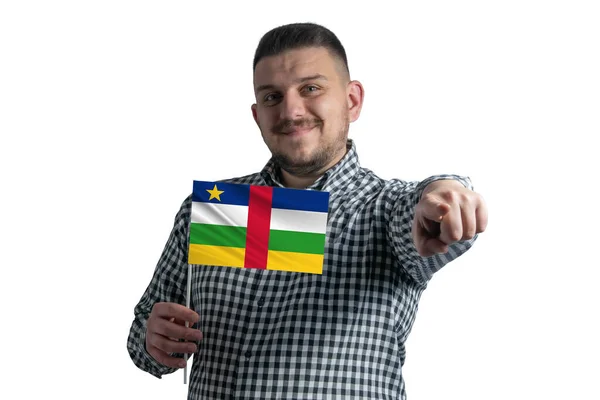 Vit Kille Med Flagga Centralafrikanska Republiken Och Pekar Fram Framför — Stockfoto