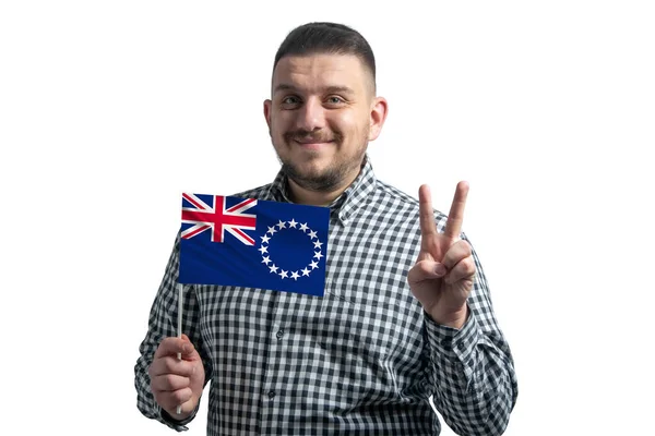 Weißer Typ Mit Einer Flagge Von Cook Islands Und Zeigt — Stockfoto