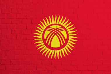 Kırgızistan bayrağının tuğla duvar desenli bayrağı..