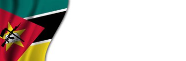 Beyaz arka planda Mozambik bayrağı. Mozambik bayrağı yakınında metin için yer alan beyaz arkaplan.