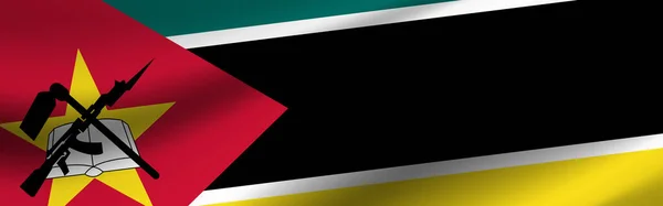 Banner with the flag of Mozambique. Fabric texture of the flag of Mozambique.