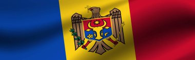 Moldova bayrağı taşıyan pankart. Moldova bayrağının kumaş dokusu.