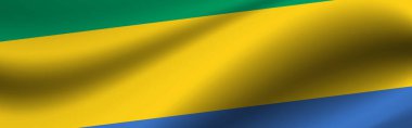 Gabon bayrağı taşıyan pankart. Gabon bayrağının kumaş dokusu.