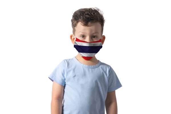 Respirateur Avec Drapeau Thaïlande Blanc Garçon Met Sur Masque Médical — Photo