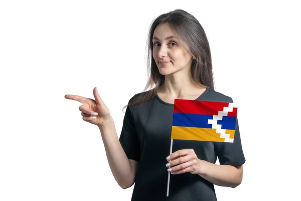 Glückliche Junge Weiße Frau Mit Fahne Der Republik Berg Karabach — Stockfoto