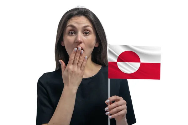 Gelukkig Jong Wit Vrouw Met Vlag Van Groenland Bedekt Haar — Stockfoto