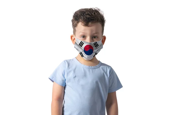 Respirateur Avec Drapeau Corée Sud Garçon Blanc Met Sur Masque — Photo