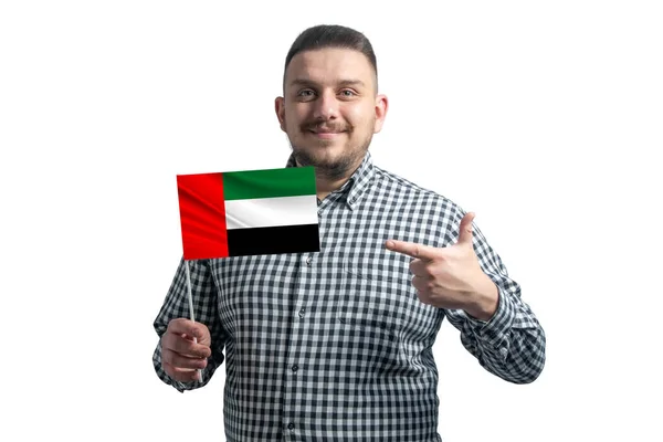 Weißer Mann Mit Einer Flagge Der Vereinigten Arabischen Emirate Und — Stockfoto