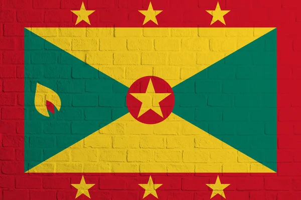 Grenada Zászlója Téglafal Szerkezete Zászló Grenada — Stock Fotó