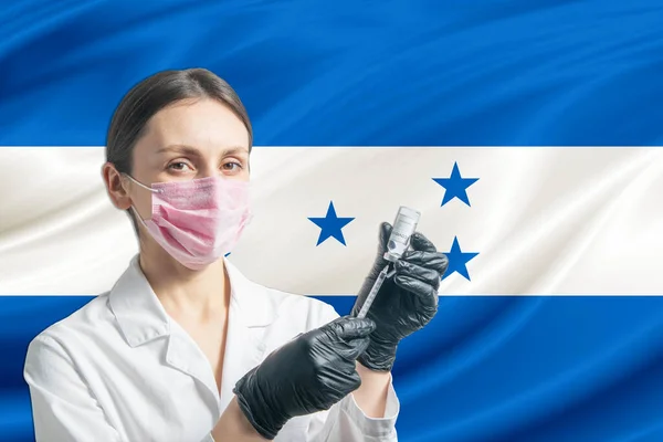 Γιατρός Προετοιμάζει Τον Εμβολιασμό Φόντο Σημαία Της Ονδούρας Έννοια Εμβολιασμού — Φωτογραφία Αρχείου