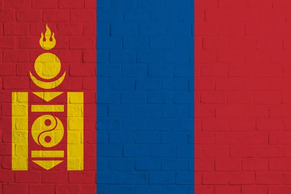 蒙古国旗 蒙古国旗的砖墙纹理 — 图库照片