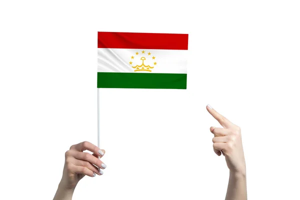 Eine Schöne Weibliche Hand Hält Eine Tadschikische Flagge Der Sie — Stockfoto